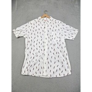 Budweiser Shirt Mens 2XL White Beer Bottle Print Short Sleeve Button Front